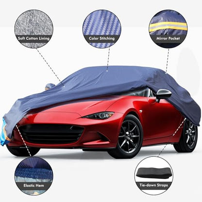 Car Cover Waterproof All Weather, 6 Layers Outdoor Full Exterior Cover Rain Sun UV Snowproof Protection with Zipper Cotton, Mirror Pocket for Mazda MX-5 - style: Mazda MX-5