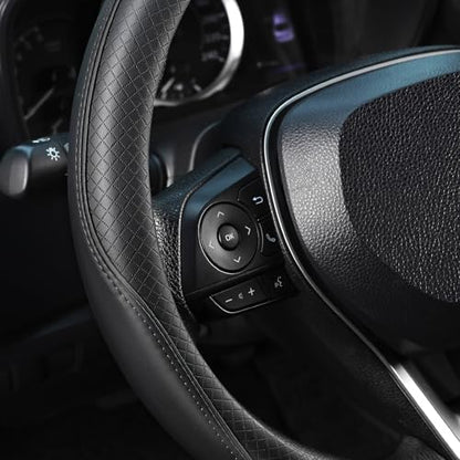 SEG Direct Steering Wheel Cover 14.5-15 inch (37-39 cm) Medium Size, Microfiber Leather, Non-Slip Comfortable Grip, Fits Cars Trucks SUVs, Black - color: Black, size: Standard size[14 1/2''-15'']