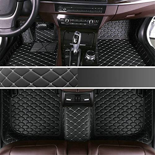 Custom Personalized Floor Mats for Cars - Luxury Full Coverage All Weather Mats, Anti-Slip Leather Mat Set, Fit for 99% of Cars, SUVs & Trucks (Black Beige, A-Diamond) - color: Black Mat Beige Line, size: A-Diamond