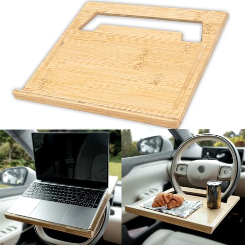 Essential Steering Wheel Tray - Car Table for Meal, Multipurpose Steering Wheel Table for Travelers, Table and Laptop Holder, Laptop Tray for Work - color: Natural Bamboo, size: Regular (15”x14”)