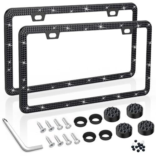 SHARE&CARE Bling License Plate Frame, Crystal License Plate Cover, Car License Plate Holder with Rhinestone Screw Set, Women Gift for Mom, Wife, Her - 2 Pack (BLACK2) - color: BLACK2
