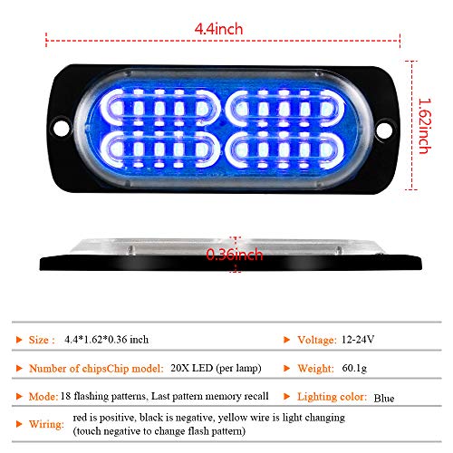 12-24V 20-LED Super Bright Emergency Strobe Warning Caution Hazard Construction Waterproof Flashing Strobe LED Light Bar Surface Mount for Car Truck SUV Van (Blue) - color: Blue
