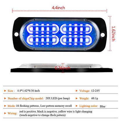 12-24V 20-LED Super Bright Emergency Strobe Warning Caution Hazard Construction Waterproof Flashing Strobe LED Light Bar Surface Mount for Car Truck SUV Van (Blue) - color: Blue