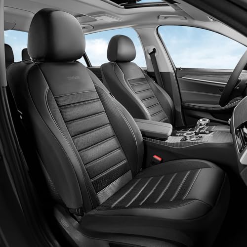 Coverado Car Seat Covers Full Set, Luxury Leather Car Seat Covers, Automotive Front and Rear Mesh Seat Covers, Full Set 5 Seats, Black Seat Covers for SUV Sedan Truck - color: Black, size: Fullset