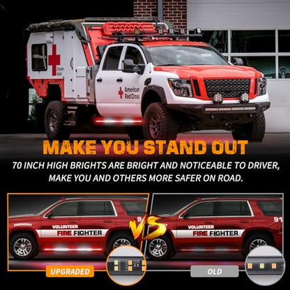 XRIDONSEN 2PCS 60 inch Truck Emergency Lights Strip 720 LED Running Board Strobe Lights Red White Firefighter Flashing Warning Safety First Responder for Vehicles Trucks Pickup Fire POV - color: Red/White