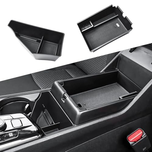2PCS Center Console Organizer & Armrest Storage Box Compatible with 2023-2025 2026 Kia Sportage Hybrid/Plug-in Hybrid Accessories (with Rotary Type Transmission ONLY), ABS Middle Console Insert Tray