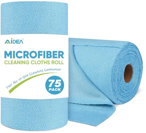 AIDEA Microfiber Cleaning Cloth Roll, 75PK, Reusable Tear Away Paper Towels, Microfiber Towels for Cars, Washable Shop Rags Blue, Lint Free Rags for House, Mechanic, Workshops, 11.5"×11.5" - color: Blue
