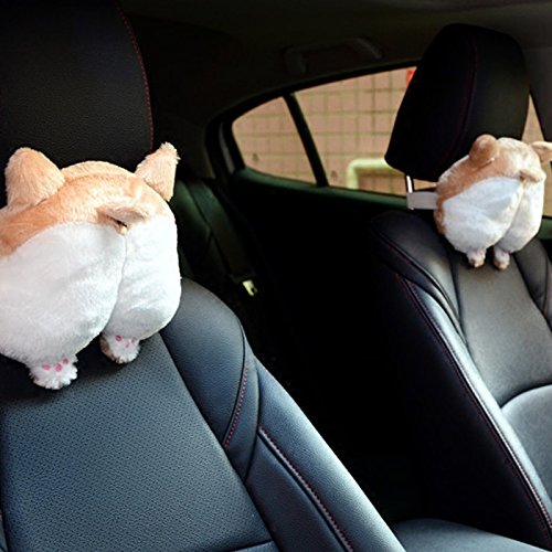 2PCS Super Cute Corgi Butt Car Seat Headrest Neck Pillow