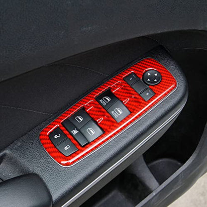 Red Carbon Fiber Window Lift Trim Switch Panel Cover Trim for Dodge Charger 2011+/ Chrysler 300 2015-2021 - color: Red