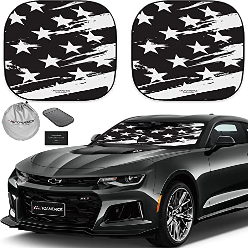 Autoamerics 2-Piece Windshield Sun Shade - B&W USA Flag Foldable Car Front Window Sunshade for Most Cars SUV Truck - Heat Blocker Visor Protector Blocks Max UV Rays and Keeps Your Vehicle Cool - Small - color: B&W USA ART FLAG, size: SPORTS (SMALL)