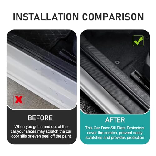 4 PCS Car Door Sill Protector, 3D Carbon Fiber Anti-Scratch Auto Threshold Cover Strips, Waterpoof Welcome Pedal Protection Sticker, Universal for Cars, Trucks, SUVs (Black)