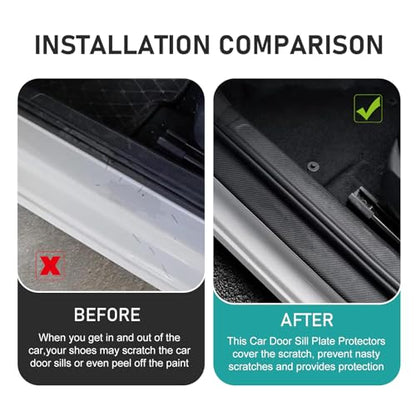 4 PCS Car Door Sill Protector, 3D Carbon Fiber Anti-Scratch Auto Threshold Cover Strips, Waterpoof Welcome Pedal Protection Sticker, Universal for Cars, Trucks, SUVs (Black)
