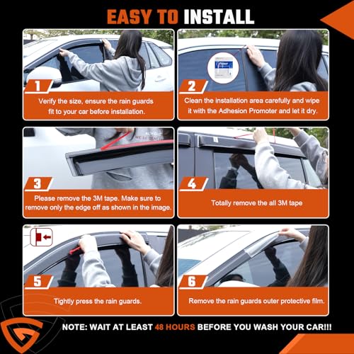 Rain Guards Compatible with Jeep Compass 2017 2018 2019 2020 2021 2022 2023 2024 2025 2026, Tape-on Durable Side Window Sun Wind Deflectors 2017-2026 Compass Rain Guard Black 6 PCS - size: Fit for Jeep Compass 2017-2026
