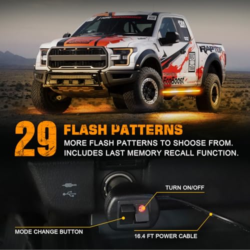 XRIDONSEN 2PCS 60 inch Emergency Truck Strobe Lights Strip 720 LED Running Board Lights Amber White Flashing Warning Hazard Safety Side Step Lights for Trucks Construction Vehicles Pickup SUV Jeep - color: Amber/White