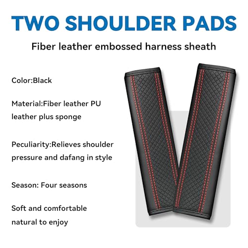 2PCS Car Seat Belt Cover, Soft Shoulder Strap Covers Harness Pads, Safety Leather Seatbelt Comfort Driving Cushion Protect Your Shoulder and Neck Universal for Car, SUV,Truck (Black/Red) - color: Black/Red