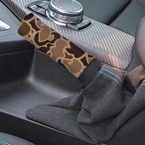 KEIAHUAN 2 Piece Car Gear Shift Knob Cover + Handbrake Sleeve Cover Duck Camo Hunting Washable Neoprene Cloth Car Interior Accessories Universal Fits for SUV,Sedan,Van - color: Brown Duck Camo Hunting