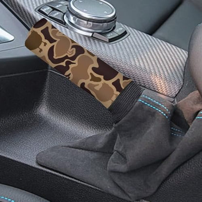 KEIAHUAN 2 Piece Car Gear Shift Knob Cover + Handbrake Sleeve Cover Duck Camo Hunting Washable Neoprene Cloth Car Interior Accessories Universal Fits for SUV,Sedan,Van - color: Brown Duck Camo Hunting