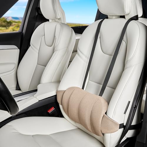 Lumbar Support Pillow for Car,Back Support for Car Seat Cushion,Adjustable Straps Securely Fixed Car Lumbar Support Pillow for Office Chair (Beige) - color: Beige