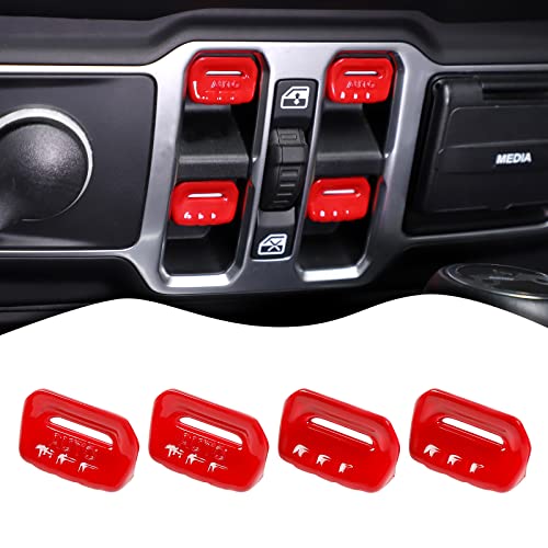 4PCS Window Switch Button Cover Trim Interior Accessories for Jeep Wrangler JL JLU Gladiator JT 2018-2024 2025+ (Red) - color: Red