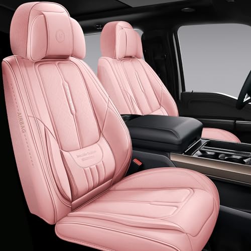 NS YOLO Universal Leather Car Seat Covers Full Coverage,Waterproof Custom Fit for Cars,SUVs and Trucks, Premium PU Leather Automotive Seat Protector with Anti-Slip Design,Pink Seat Cover for 5 Seats - color: Pink, size: Full Set