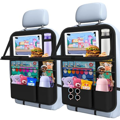 Car Backseat Organizer with table Tray, 9 Storage Pockets Backseat Car Organizer with Tablet Holder, Back seat Organizer for Kids Road Trip Essentials Travel (1Pack) - style: 1Pack with Food Tray-Black