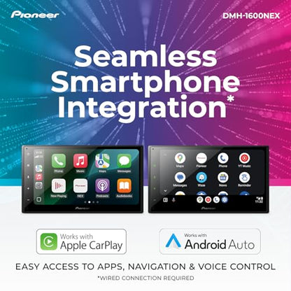 Pioneer DMH-1600NEX 6.8" Double-Din Digital Multimedia Receiver - Built in Bluetooth, Wired Apple CarPlay and Android Auto, Touchscreen, Rear Camera Input