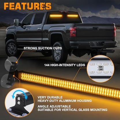 XRIDONSEN 2 in 1 Emergency Strobe Traffic Advisor Amber Light Bar 144 LED Warning Safety Interior Front Dash Windshield Rear Window Lights for Plow Trucks Construction Vehicles SUV (2X 17.7 inch) - color: Amber