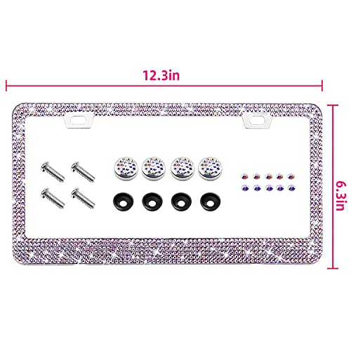 Bling Rhinestone License Plate Frame for Women Teen Girls，White Diamond Sparkly Stainless Steel Frames & Over 1200 pcs Finest 14 Facets Round-Cut Glass Crystals Premium Diamond+GiftBox(Colorful) - color: Colorful