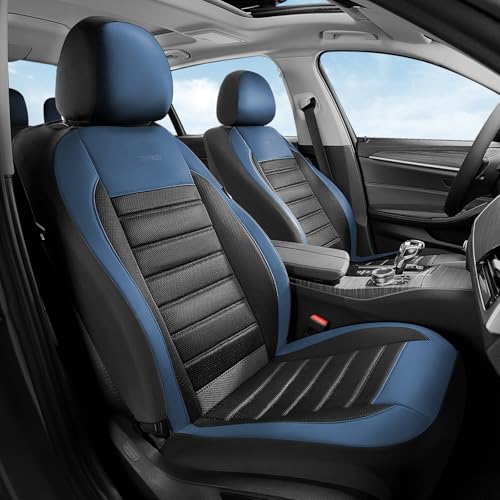Coverado Car Seat Covers Front Seats, Luxury Leather Car Seat Covers, Automotive Mesh Seat Covers 2 Pack, Airbag-Compatible, Black Blue Seat Covers for SUV Sedan Truck - color: Blue&Black, size: Frontpair