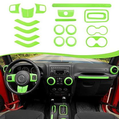 CheroCar 18PCS Interior Trim Kit for Jeep Wrangler JK JKU 2011-2018 4 Door,Steering Button Frame, Air Conditioning Vent Trim Cup Holder Cover,Gear Shift Knobs Frame,Light Green… - color: Light Green