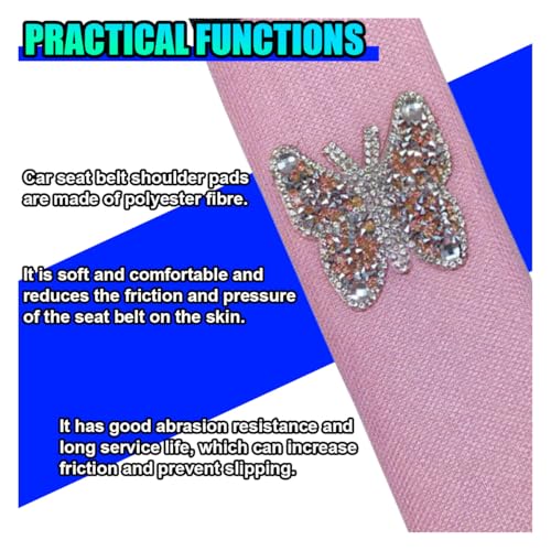 2PCS Bling Car Seat Belt Covers, Polyester Fiber Vehicle Seatbelt Cushion Pad Protector, Crystal Butterfly Safe Strap Cover Pad, Comfort Car Seat Belt Shoulder Pads Accessories, Universal Fit(Pink) - color: Pink