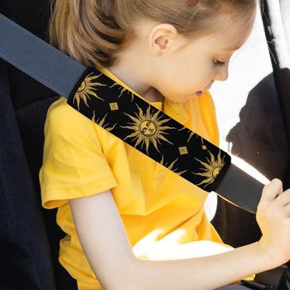 Fashion 2PCS Car Belt Covers, Sun Moon Star Gold Black Protect Your Shoulders Car Safety Seat Belt Strap - color: Color859