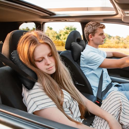 2 Pcs Black Bow Car Neck Pillows Softness Car Headrest Pillow for Driving With Adjustable Strap Leather Material Wear-Resistant and Dirt-Resistant Perfect Choice for Both Beauty and Comfort - color: Black