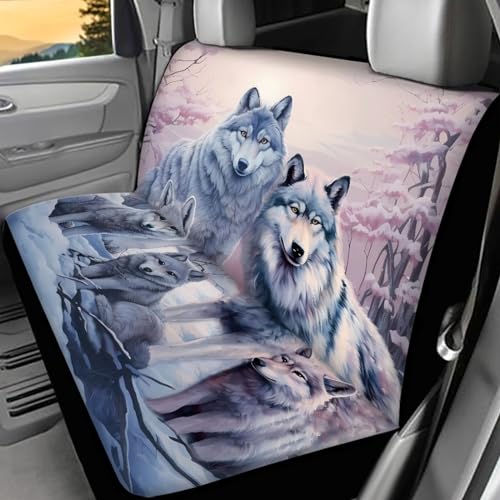 3D Snow Wolf Print Car Seat Covers for SUV Rear Seat Protector Truck Bench Seat Cover Animals Car Accessories Stretch 2 Pack - color: 1 Snow Wolf