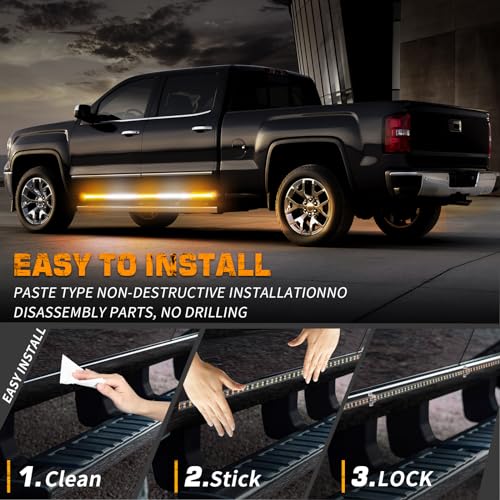 XRIDONSEN 2PCS 60 inch Emergency Truck Strobe Lights Strip 720 LED Running Board Lights Amber White Flashing Warning Hazard Safety Side Step Lights for Trucks Construction Vehicles Pickup SUV Jeep - color: Amber/White
