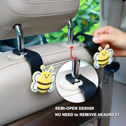 Cute Bee Hooks Cartoon Hanger, Purse Hook Holder, Car Seat Headrest Storage Organizer for Handbags, Grocery Bags