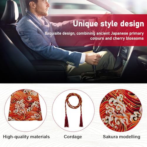 Car Shift Boot Cover, Stitch Ancient Japanese Antiquity Element Shift Knob Boot, Japanese Style Shifter Shift Knob Dust Cover, Universal Car Accessories (Wave Red) - color: Wave Red