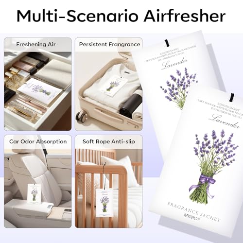 MYARO 12 Pack Lavender Scented Sachets | Odor Eliminator & Air Freshener for Drawer, Closet, Car, Shoes, Gym Bag, Suitcase | Home Fragrance Gift Set - color: Lavender