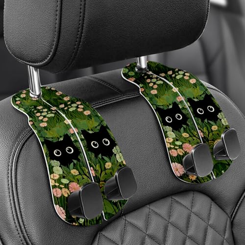 WOCOCN 2 Pack Car Purse Hook for Car Seat Headrest, Double-Sided PrintingPU Leather Purse Holder with Metal Hook, Cute Car Accessories for Women, Men (Car hook - Grass Cat B) - color: Car hook - Grass Cat B