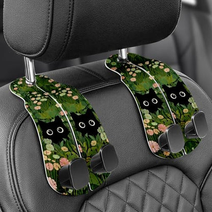 WOCOCN 2 Pack Car Purse Hook for Car Seat Headrest, Double-Sided PrintingPU Leather Purse Holder with Metal Hook, Cute Car Accessories for Women, Men (Car hook - Grass Cat B) - color: Car hook - Grass Cat B
