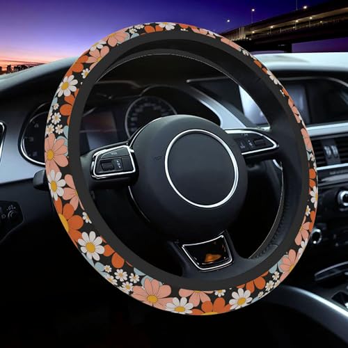 Steering Wheel Cover, Retro Flower Daisy Steering Wheel Cover for Women Men Anti-Slip Breathable and Sweat Absorption Universal 15 Inch Steering Wheel Protector Daisy Car Accessories - color: Colorful Daisy