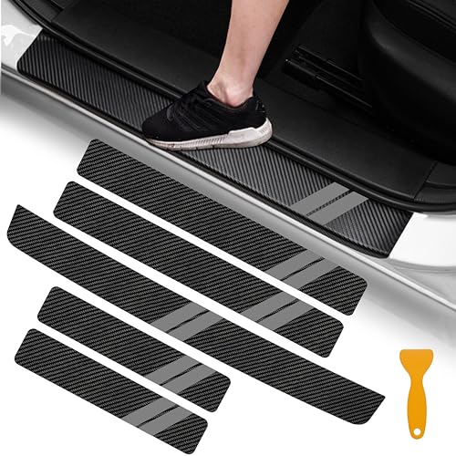 YOSRTER 5PCS Door Sill Guard Decoration Stickers for Dodge Charger Challenger Durango Journey Universal Fit to All Dodge Cars Fiber Leather Door Sill Protector（Gray Trim） - color: Gray Trim, size: 5PCS
