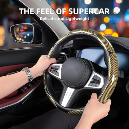 Carbon Fiber Steering Wheel Covers 3 Piece Clip on Steering Wheel Cover (Yellow) - color: Yellow