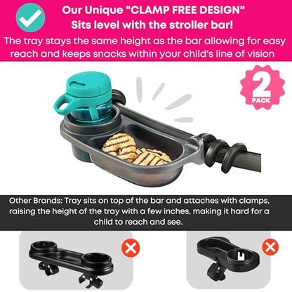 Swanoo Universal Stroller Snack Tray | Pack of 2 | Compatible with Nuna | Stroller Cup Holder | Bumper Bar | Stroller Tray Attachment with Cups Holder for Baby Toddler | Stroller Accessories - color: 2-Pack Snack Tray