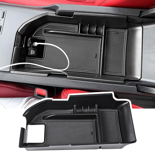 EDBETOS Center Console Organizer Tray Compatible with Toyota Camry XLE XSE 2018-2024 and Camry LE SE 2020-2023 2024 Accessories Armrest Secondary Storage Box ABS Insert Tray, Fit Dual USB Ports,Black - color: Black