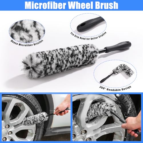 Car Detailing Kit, Car Detailing Brush Set with Wash Mop, Bendable Car Wheel Rim Cleaner Brush Set, Car Detailing Brushes, Car Wash Cleaning Tools Kit for Interior, Exterior, Wheels, Blue - size: 21pcs