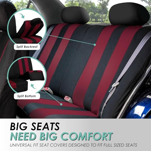 FH Group Striking Striped Car Seat Covers - Universal Fit, Washable Seat Covers for Cars, SUVs, Vans, Sedans, Burgundy, Rear Set - color: Burgundy, size: Rear Set