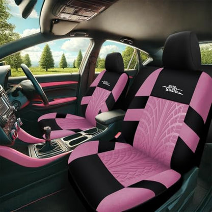 AUTOYOUTH Pink Seat Covers Front Seats Only, 3D Tyre Embossed Breathable Bucket Covers, Airbag Compatible, Quick Setup Universal Fit for Sedan, SUV, Truck, Van - color: Pink & Black, size: Front Seats Only (4 pieces)