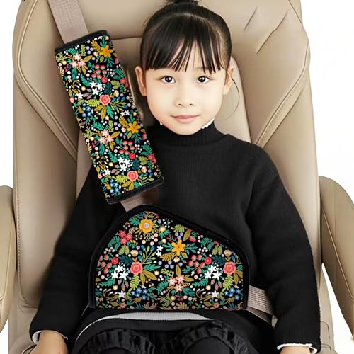 Kid's Seat Belt Cover Pad, Neck & Abdomen Cushion for Children- Soft and Breathable Straps Cover Support (Wild Flower) - color: Wild flower