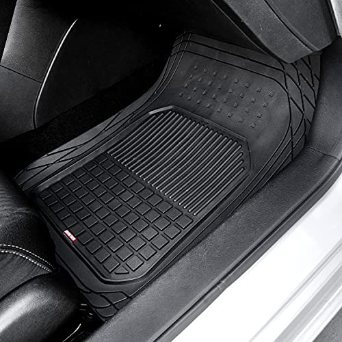 BDK 4-Piece FlexGrid Rubber Floor Mats for Cars Trucks SUVs Vans, Trim-to-Fit Heavy Duty Weatherproof Waterproof Square Grid Deep Dish Ridges Protection Front Rear